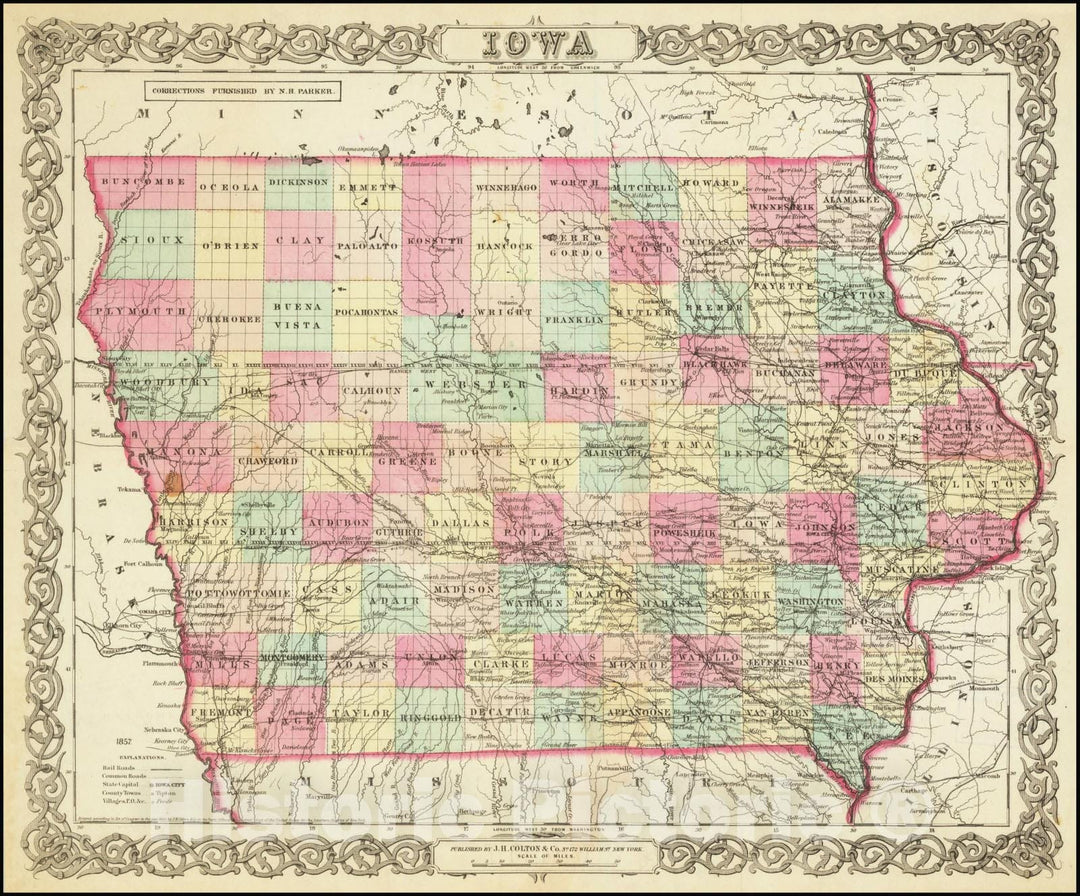 Historic Map : Iowa, 1855, 1855, Vintage Wall Art