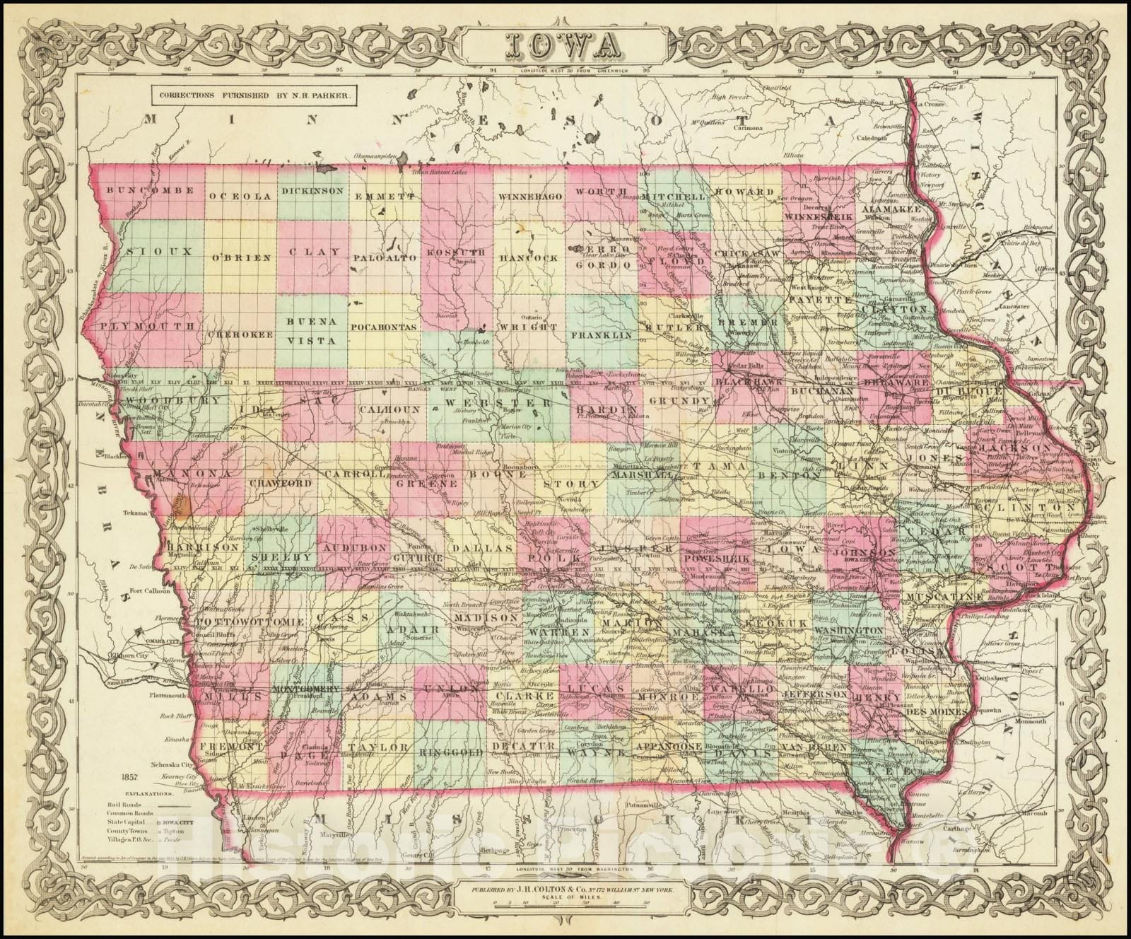 Historic Map : Iowa, 1855, 1855, Vintage Wall Art