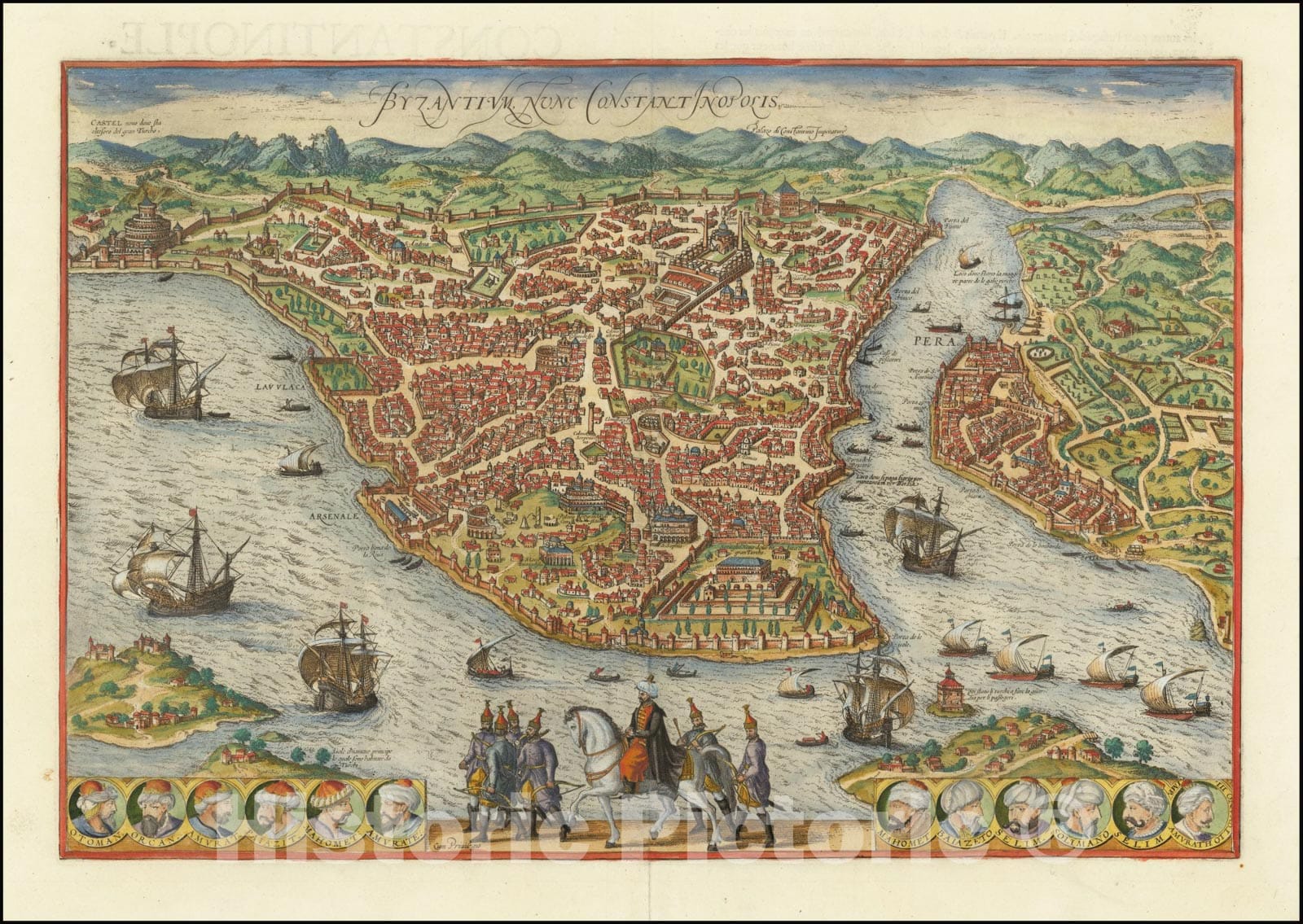 Historic Map : Byzantium Nunc Constantinopolis, 1572, Vintage Wall Art