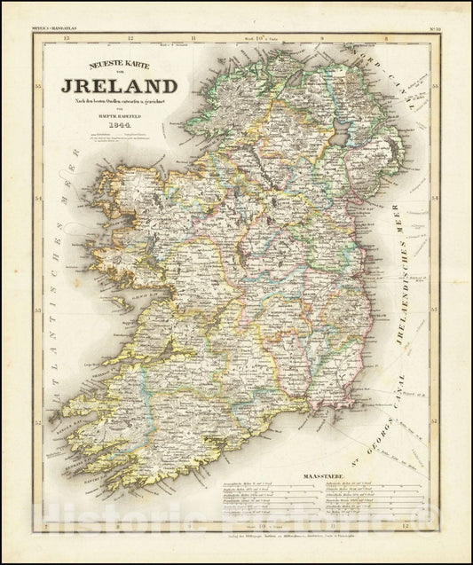 Historic Map : Neueste Karte von Jreland , 1844, 1844, Vintage Wall Art