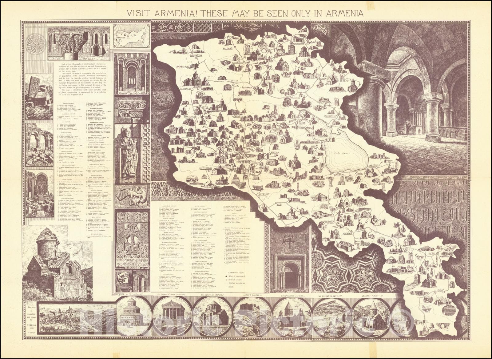 Historic Map : Visit Armenia!These May Be Seen Only In Armenia, Illustrated Guide-Historical Architectural Monuments of Soviet Armenia, 1968, Vintage Wall Art