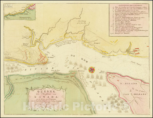 Historic Map : Quebek, De Hoofdstad van Kanada; aan de Rivier van St. Laurens, 1759, 1765, Vintage Wall Art