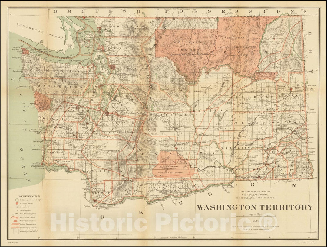 Historic Map : Washington Territory 1884, 1884, Vintage Wall Art