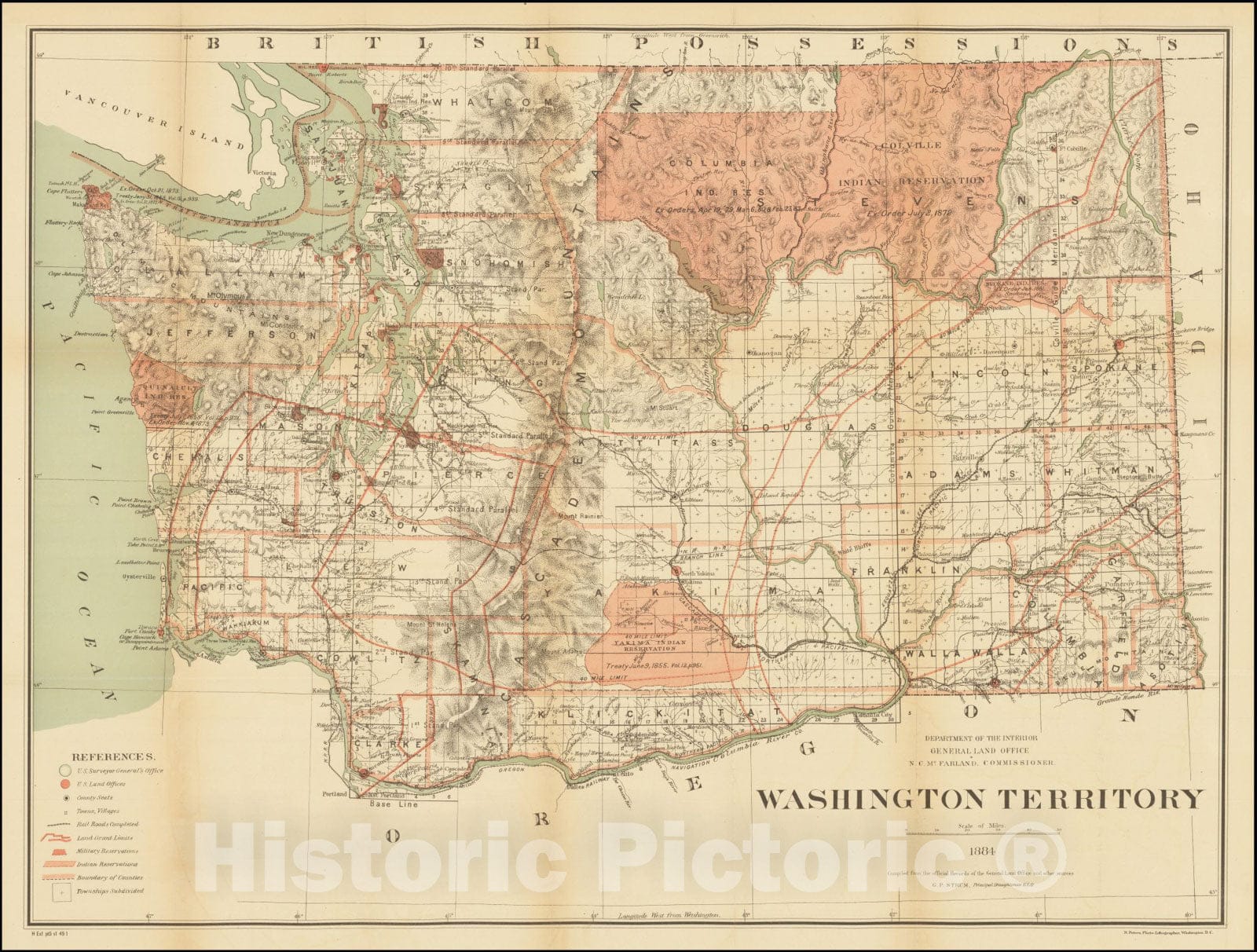 Historic Map : Washington Territory 1884, 1884, Vintage Wall Art