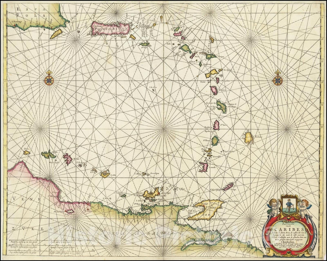 Historic Map : Pascaerte vande Caribes S. Iuan de Porte Rico,, 1650, Vintage Wall Art