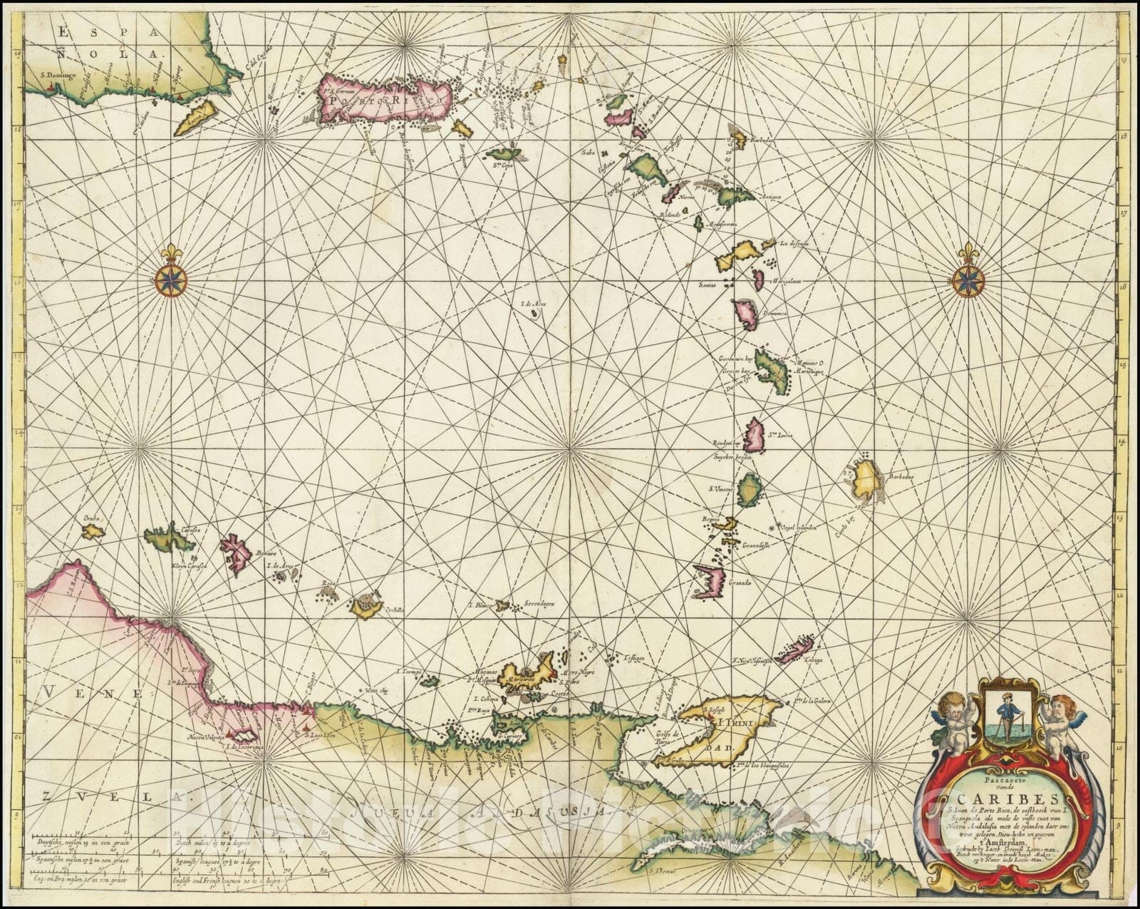 Historic Map : Pascaerte vande Caribes S. Iuan de Porte Rico,, 1650, Vintage Wall Art