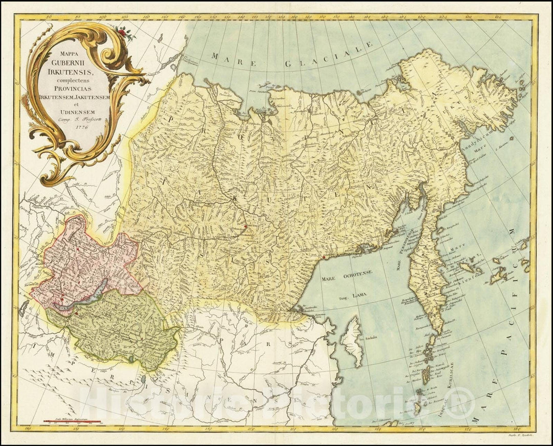 Historic Map : Mappa Gubernii Irkutensis, complectens Provincias Irkutensem, Jakutensem et Udinensem Comp. J. Trescott 1776, 1776, Vintage Wall Art