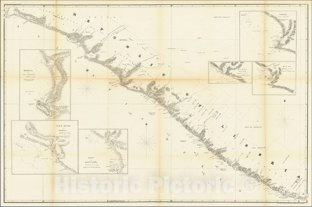 Historic Map : Republic of Liberia,  1853, Vintage Wall Art