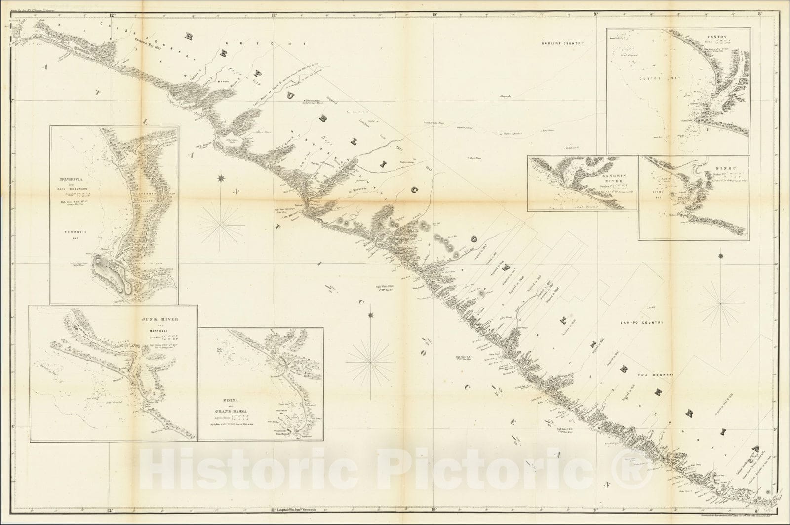 Historic Map : Republic of Liberia,  1853, Vintage Wall Art