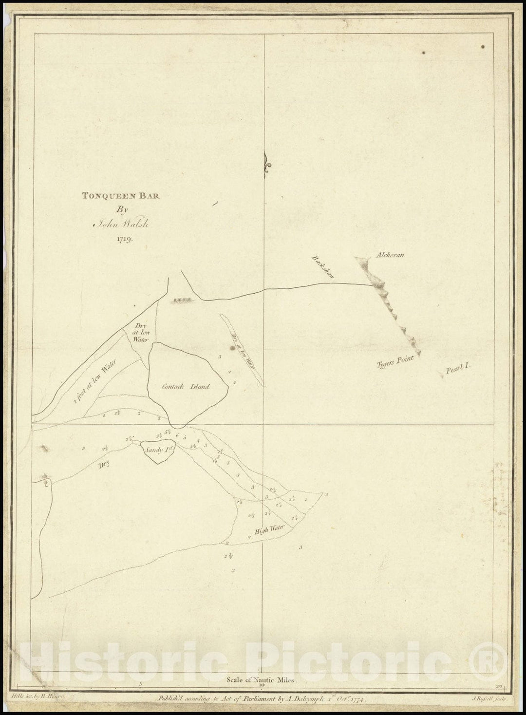 Historic Map : Tonqueen Bar By John Walsh1719. , 1775, Vintage Wall Art
