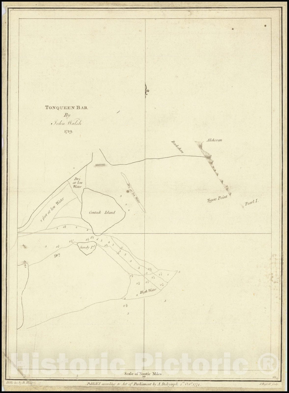 Historic Map : Tonqueen Bar By John Walsh1719. , 1775, Vintage Wall Art