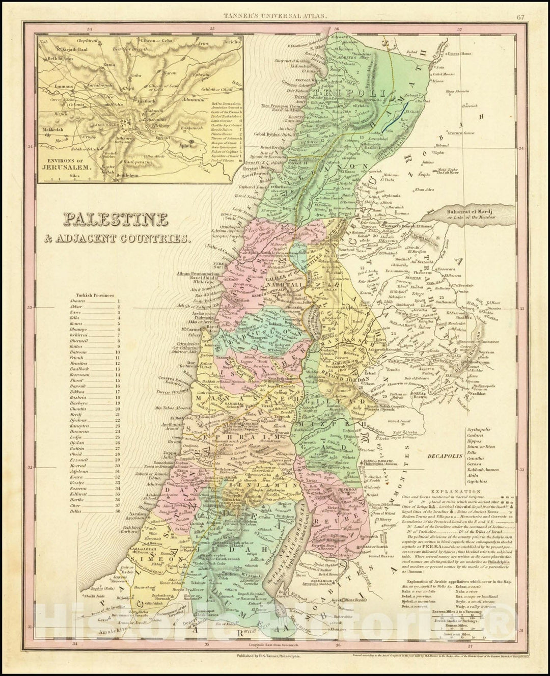 Historic Map : Palestine & Adjacent Countries, 1836, Vintage Wall Art
