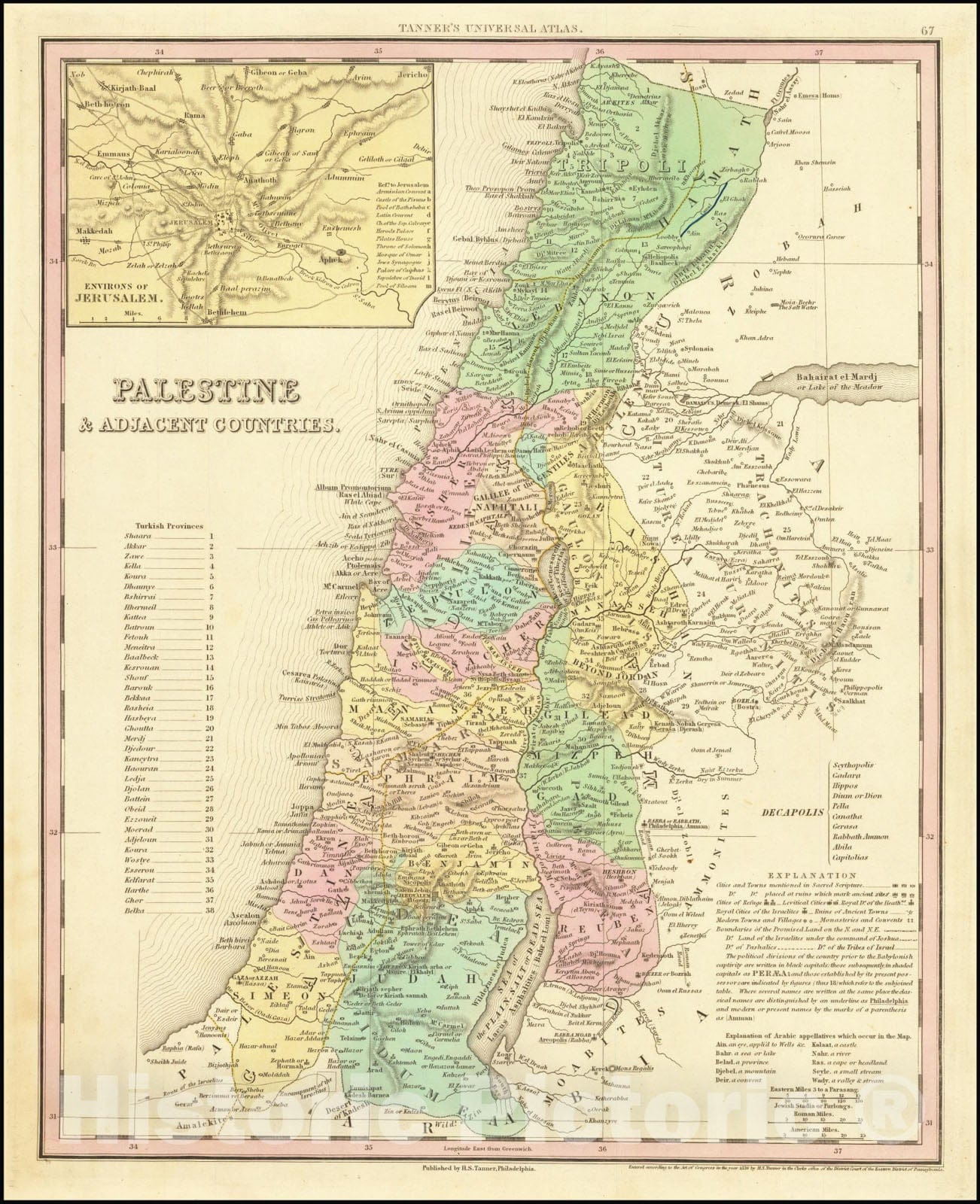 Historic Map : Palestine & Adjacent Countries, 1836, Vintage Wall Art