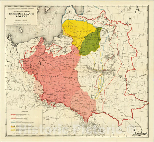 Historic Map : Wschodnie Granice Polski, 1920, Vintage Wall Art