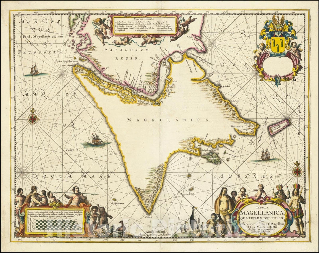 Historic Map : Tabula Magellanica qua Tierrae Del Fuego cum celeberrimis fretis a F. Magellano et I. Le Maire detectus Novissima et accuratissima descriptio exhibeteur, 1640 v2, Vintage Wall Art