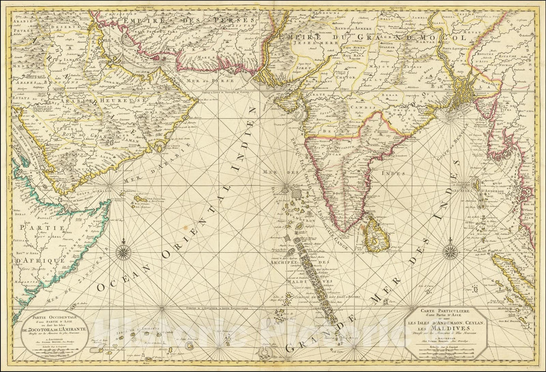 Historic Map : Carte Particuliere d'une Partie d'Asie ou sont Les Isles D'Andemaon, Ceylan, Les Maldives,  1700, Vintage Wall Art