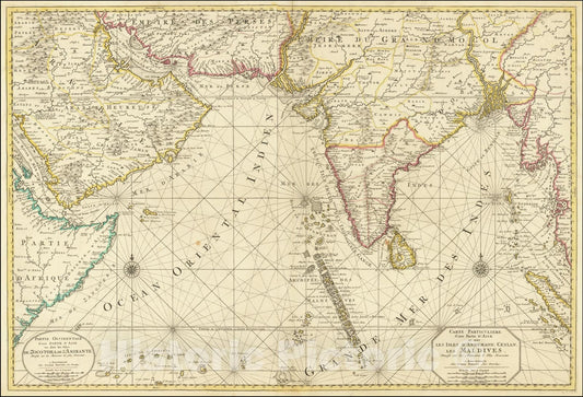 Historic Map : Carte Particuliere d'une Partie d'Asie ou sont Les Isles D'Andemaon, Ceylan, Les Maldives,  1700, Vintage Wall Art