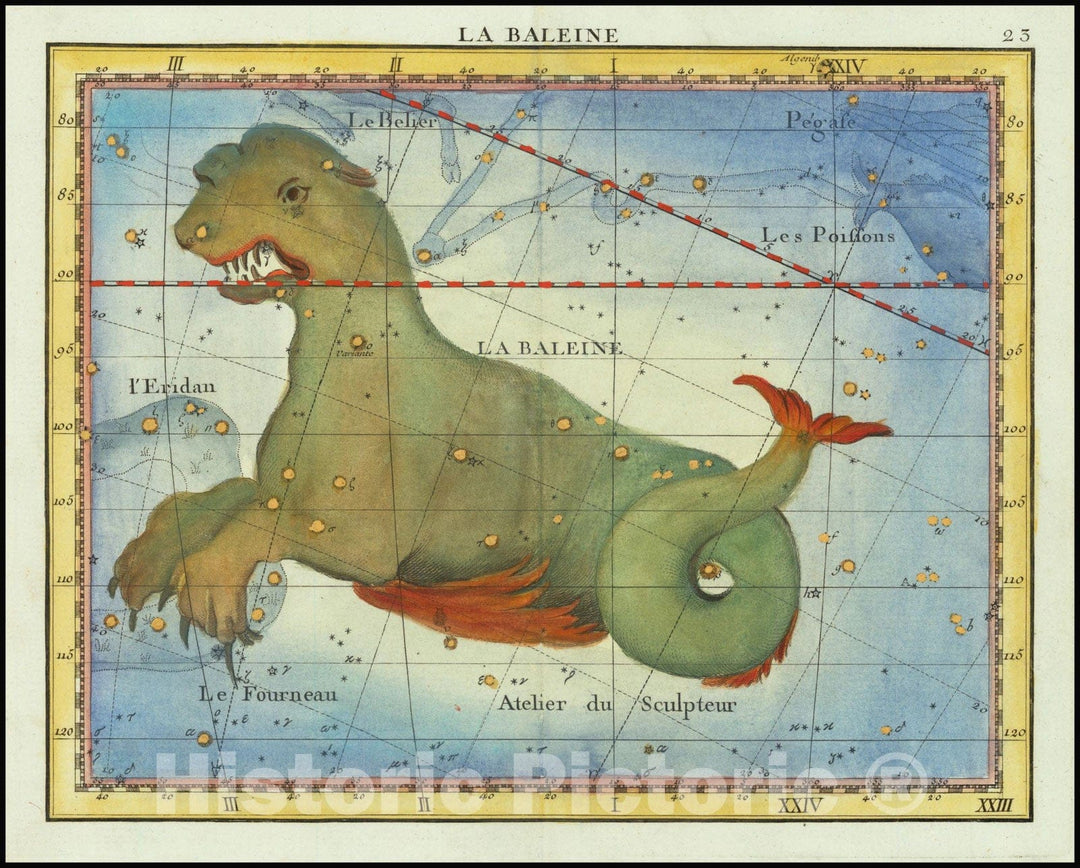 Historic Map : La Baleine , Cetus, 1795, Vintage Wall Art