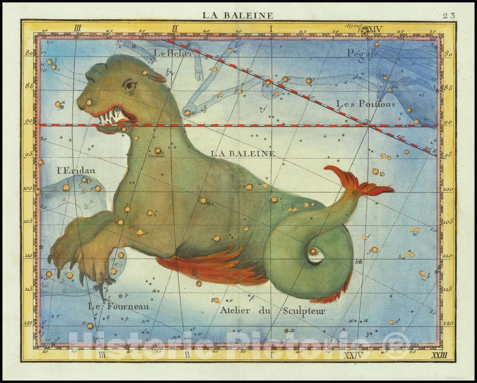 Historic Map : La Baleine , Cetus, 1795, Vintage Wall Art