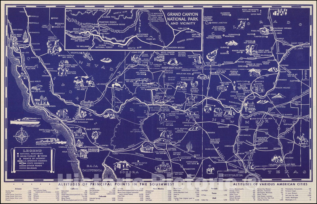 Historic Map : IllustratedGreat Southwest Including points of interest in New Mexico and Arizona,  1946, Vintage Wall Art