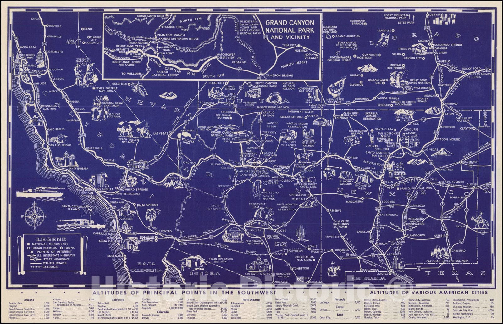 Historic Map : IllustratedGreat Southwest Including points of interest in New Mexico and Arizona,  1946, Vintage Wall Art