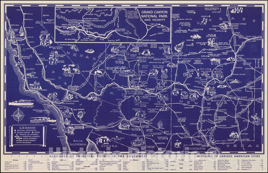 Historic Map : IllustratedGreat Southwest Including points of interest in New Mexico and Arizona,  1946, Vintage Wall Art