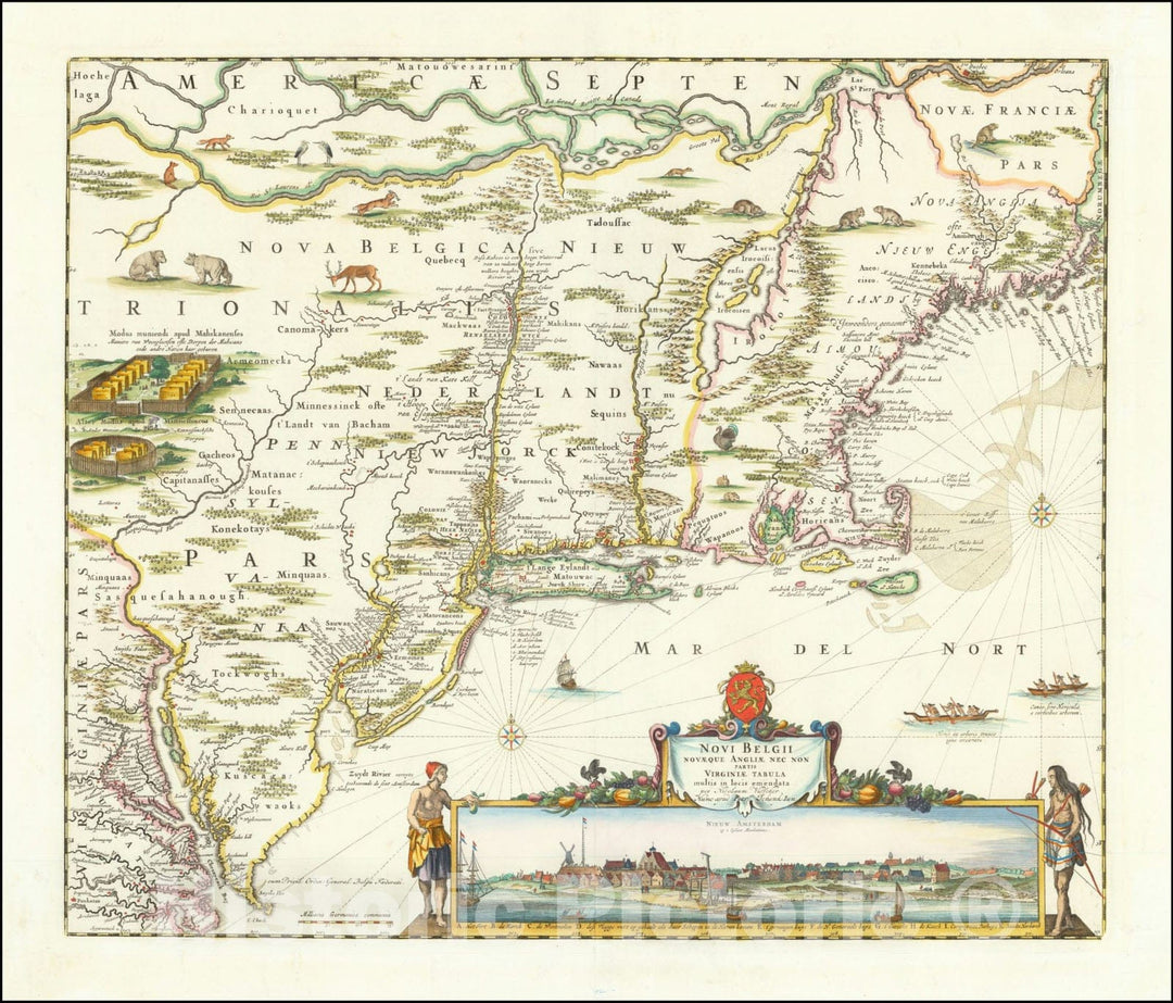 Historic Map : Novi Belgii Novaeque Angliae Nec Non partis Virginiae Tabula multis in locis emendata, 1656 v2, Vintage Wall Art