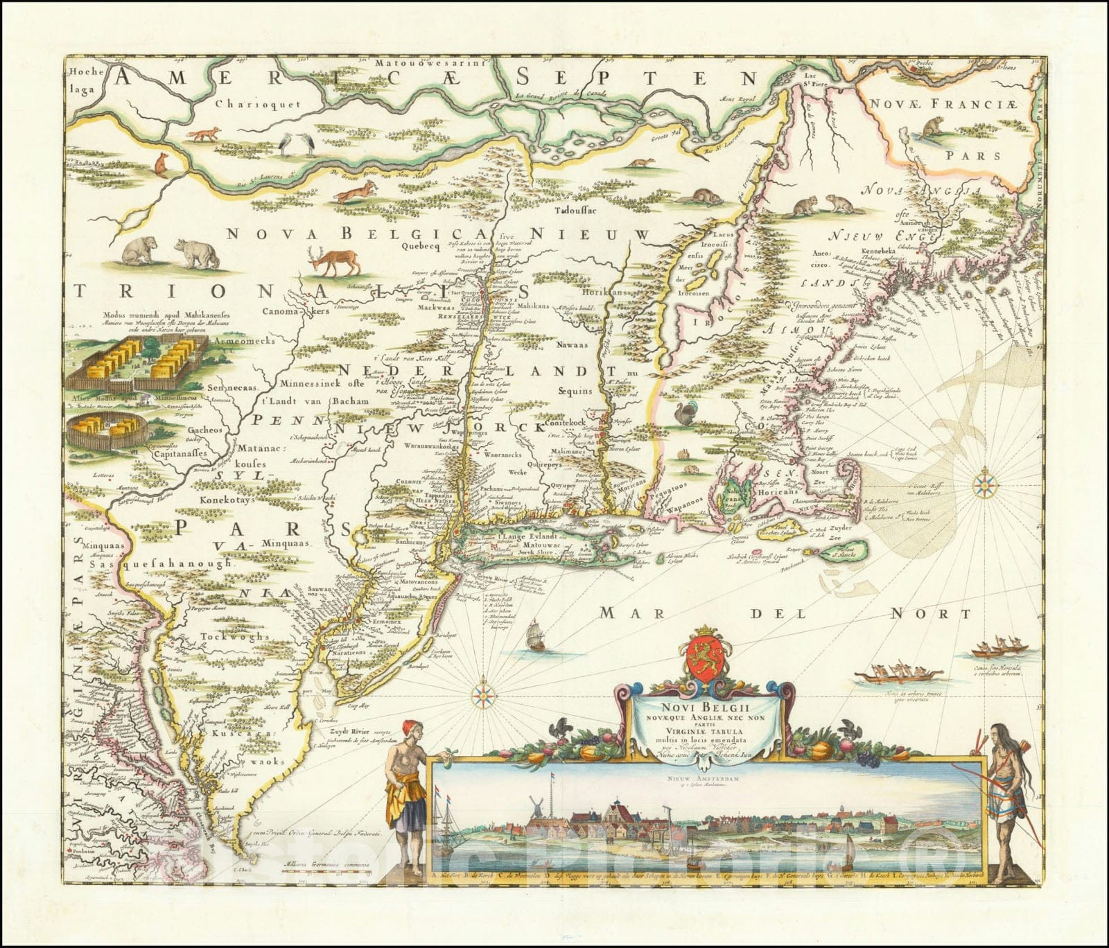 Historic Map : Novi Belgii Novaeque Angliae Nec Non partis Virginiae Tabula multis in locis emendata, 1656 v2, Vintage Wall Art