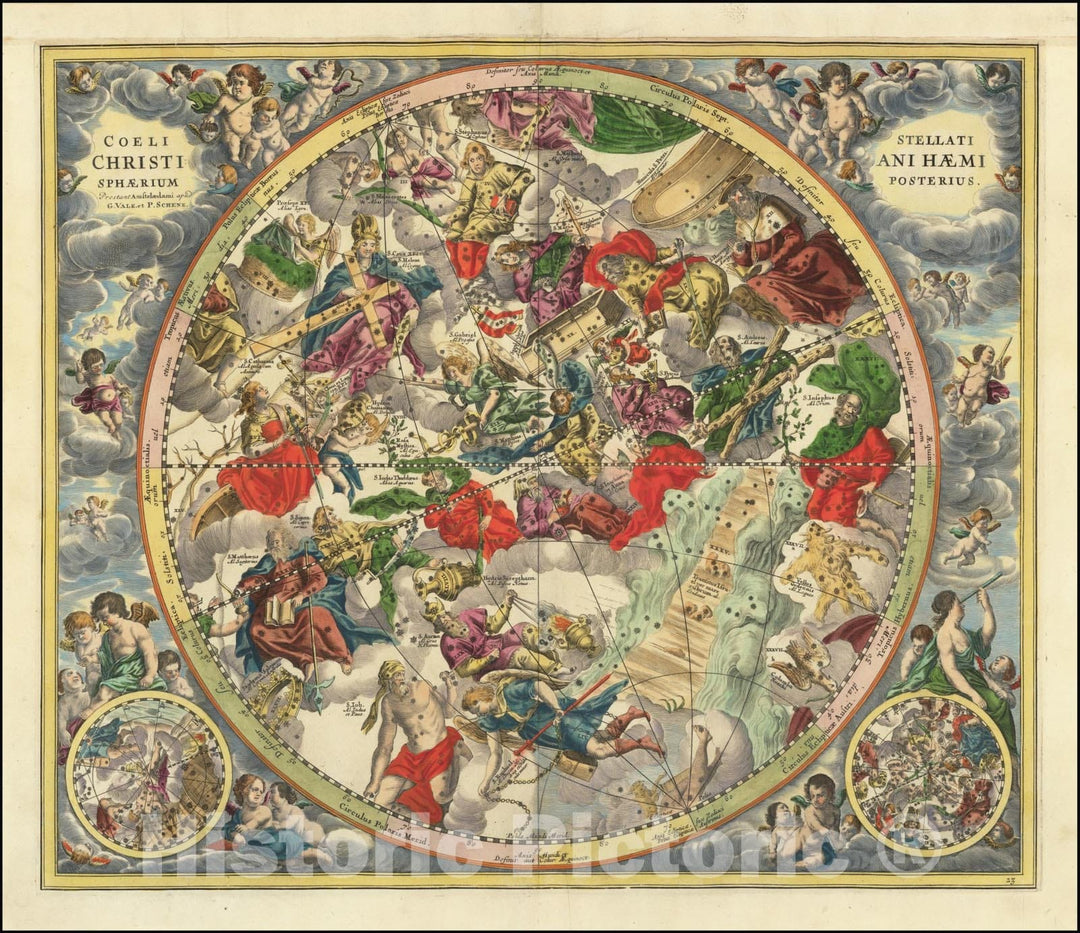 Historic Map : Coeli Stellati Christiani Haemisphaerium Posterius,1660 (1708), Vintage Wall Art