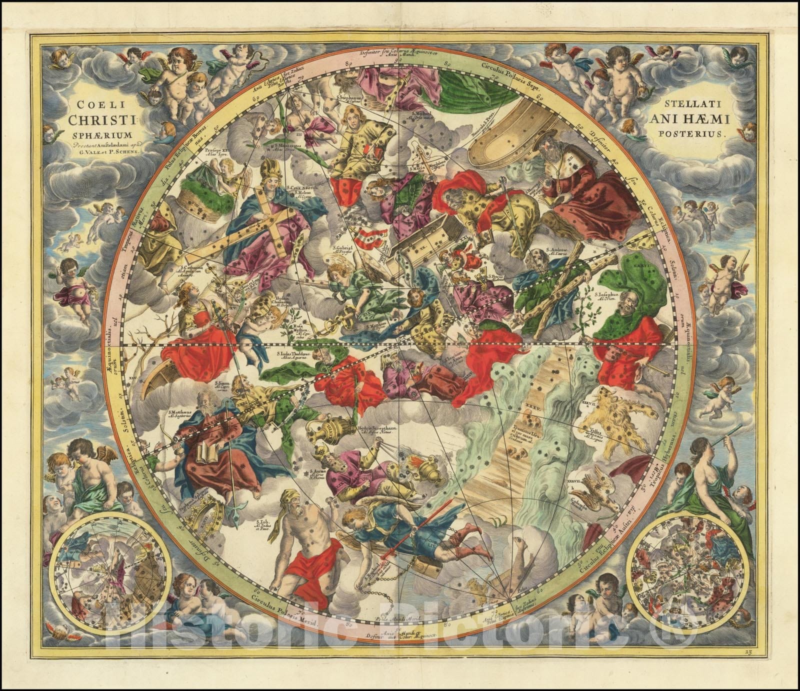Historic Map : Coeli Stellati Christiani Haemisphaerium Posterius,1660 (1708), Vintage Wall Art
