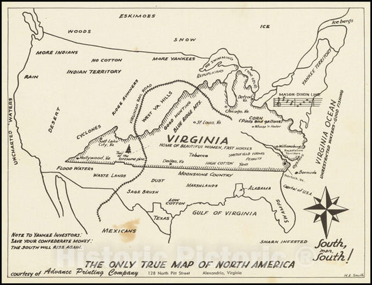 Historic Map : The United States as Virginians See It, 1950, Vintage Wall Art
