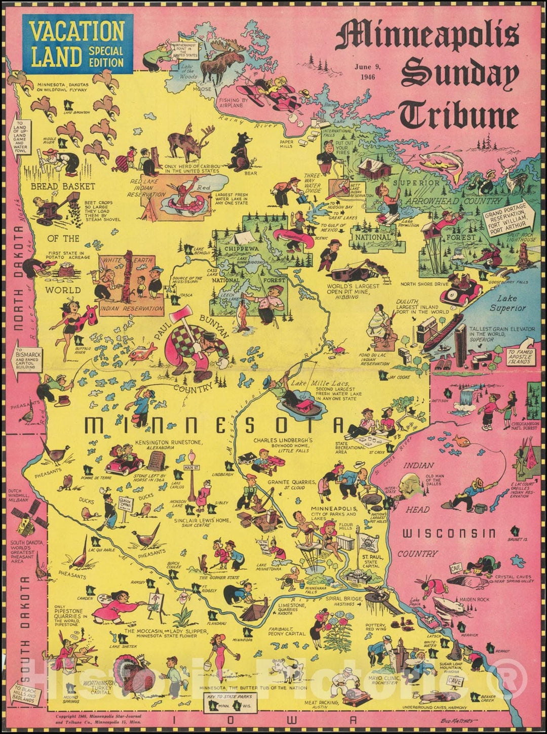 Historic Map : Minnesota, 1946, Vintage Wall Art