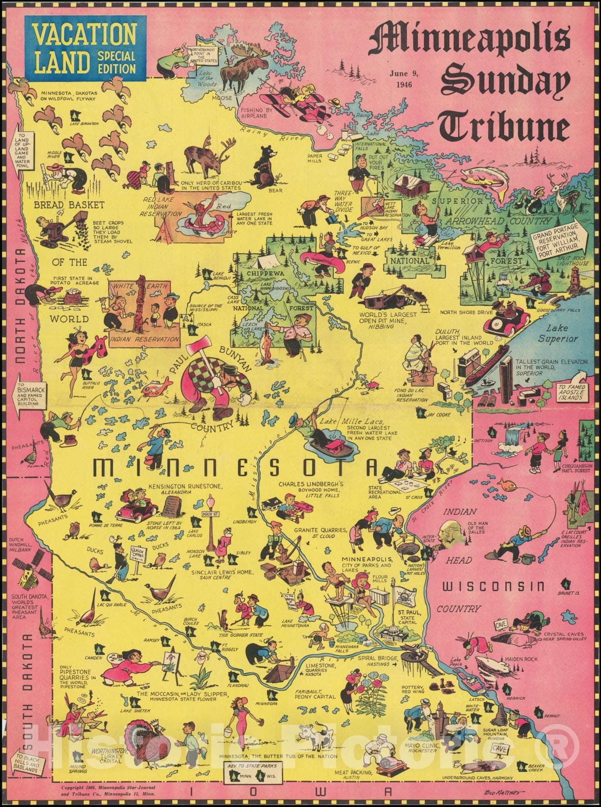 Historic Map : Minnesota, 1946, Vintage Wall Art