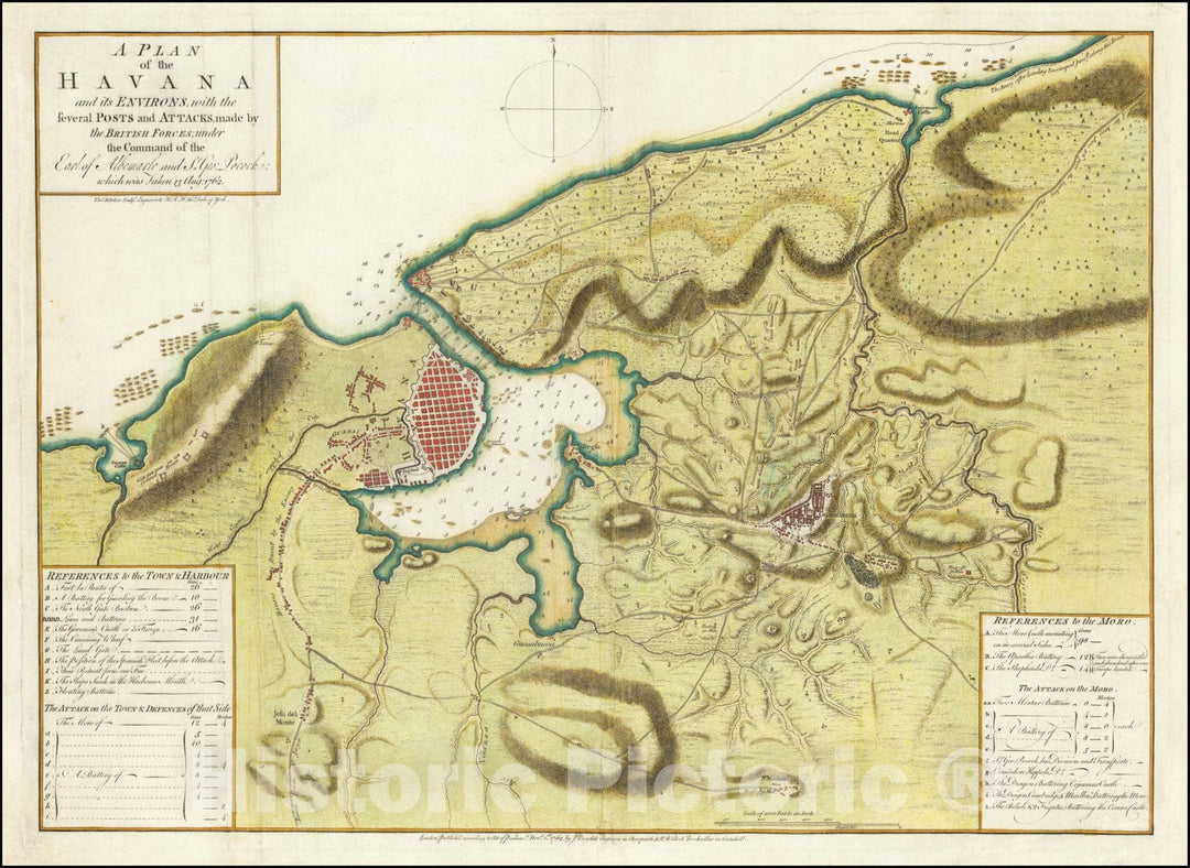 Historic Map : A Plan of the Havana and its Environs with the several Posts and Atttacks made by British Forces under the Command of the Earl of Albermarle and Sr. Geo: Pocock: , 1762, 1762, Vintage Wall Art