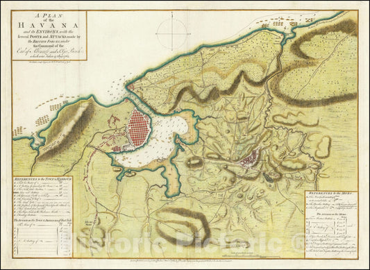 Historic Map : A Plan of the Havana and its Environs with the several Posts and Atttacks made by British Forces under the Command of the Earl of Albermarle and Sr. Geo: Pocock: , 1762, 1762, Vintage Wall Art