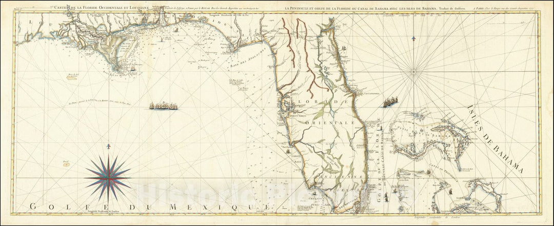 Historic Map : Carte De La Floride Occidentale et Louisiane,, 1777, Vintage Wall Art
