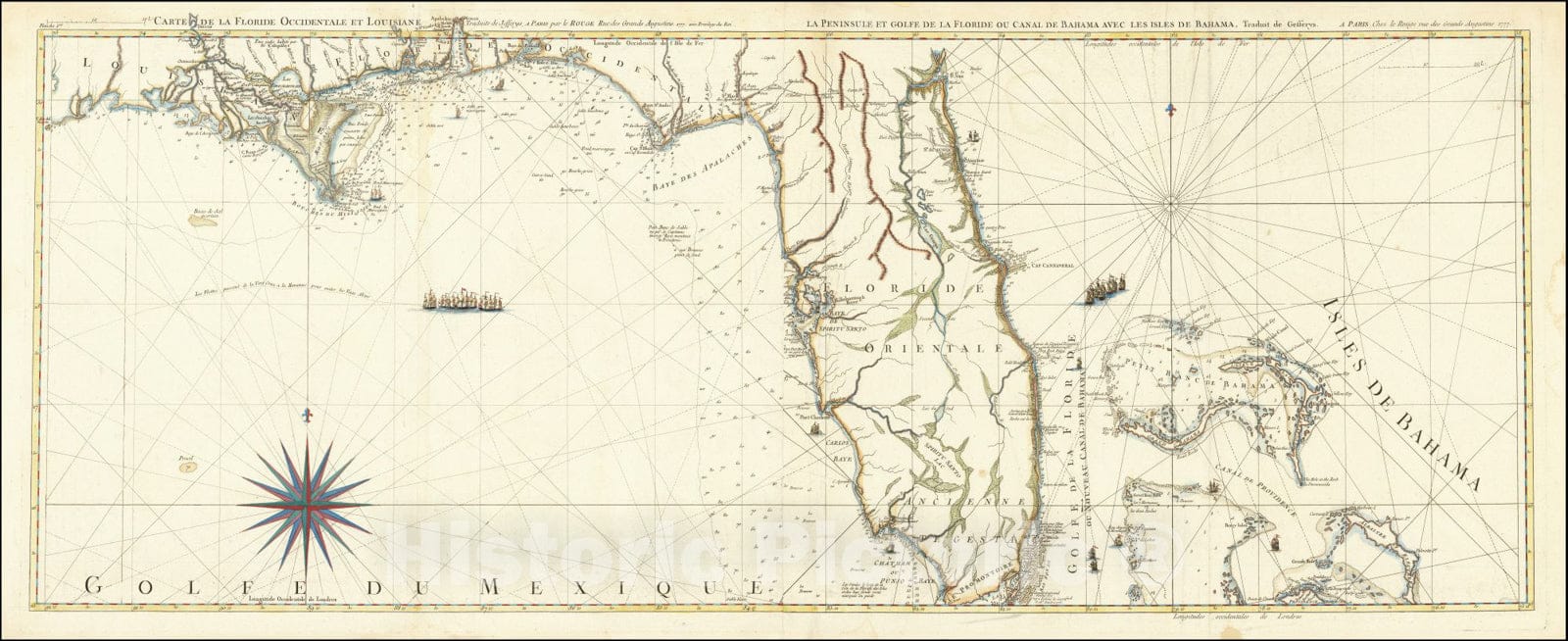 Historic Map : Carte De La Floride Occidentale et Louisiane,, 1777, Vintage Wall Art