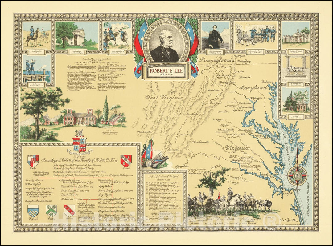 Historic Map : Robert E. Lee 1807 - 1870, 1949, Vintage Wall Art