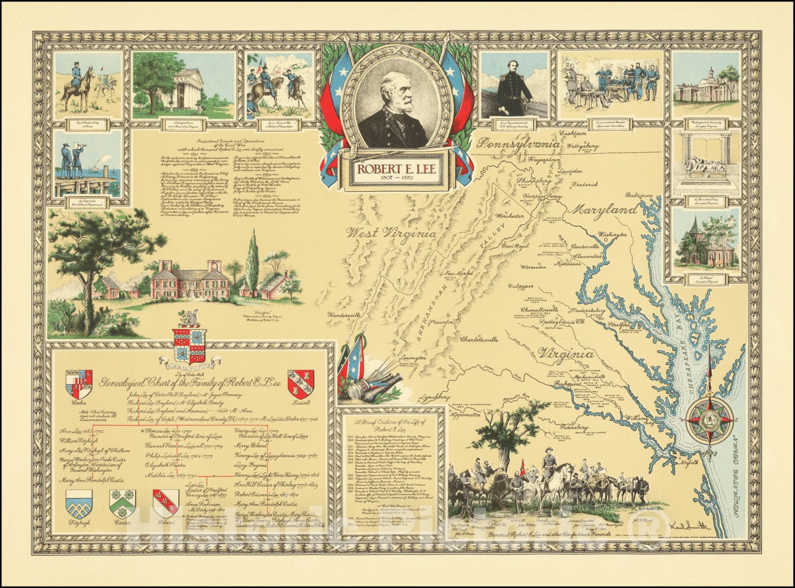 Historic Map : Robert E. Lee 1807 - 1870, 1949, Vintage Wall Art