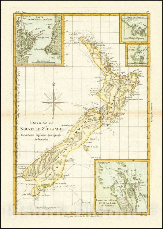 Historic Map : Carte De La Nouvelle Zeelande,  1787, Vintage Wall Art