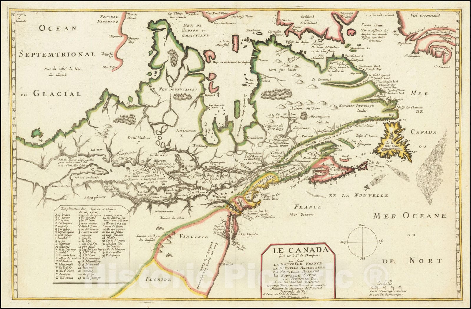Historic Map : Le Canada faict par le Sr. de Champlain., 1664, Vintage Wall Art