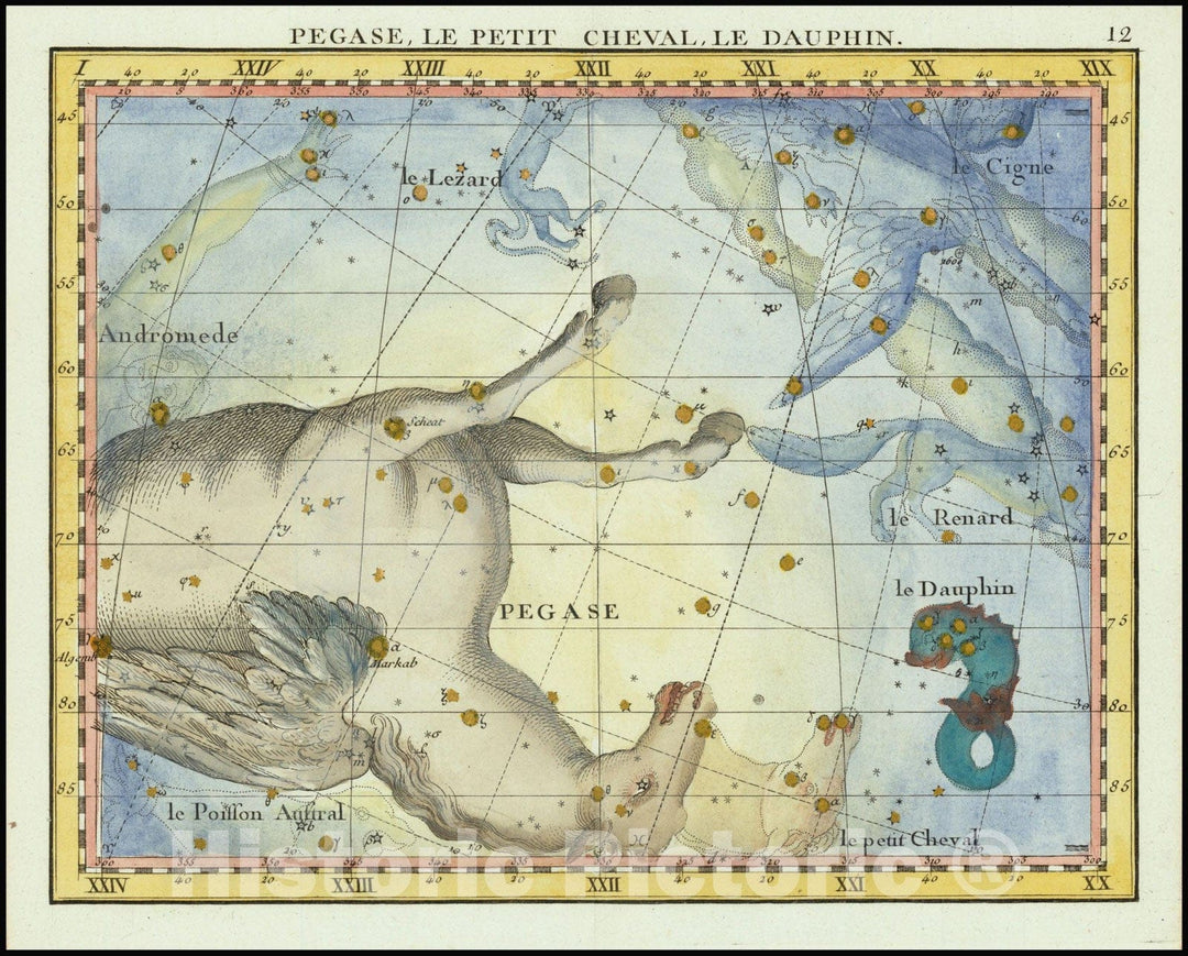Historic Map : Pagase, Le Petit Cheval, Le Dauphin, Pegasus, Pisces and Equuleus, 1776, Vintage Wall Art