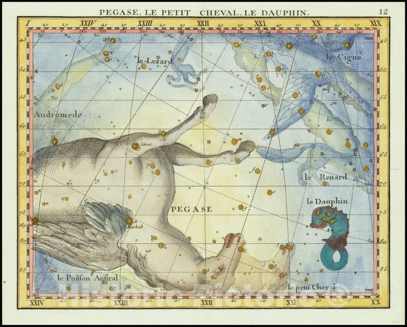 Historic Map : Pagase, Le Petit Cheval, Le Dauphin, Pegasus, Pisces and Equuleus, 1776, Vintage Wall Art
