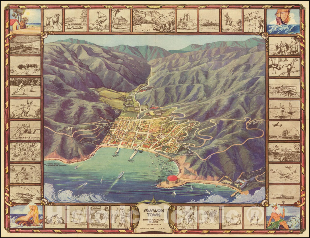 Historic Map : Avalon TownSanta Catalina IslandCalifornia, 1948, Vintage Wall Art