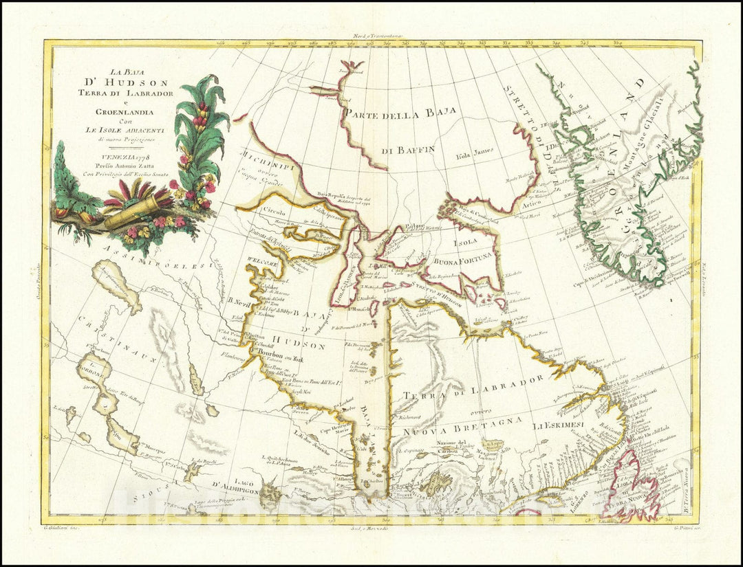 Historic Map : La Baja D'Hudson Terra Di Labrador e Groenlandia Con Le Isole Adiacenti, 1778, 1778, Vintage Wall Art