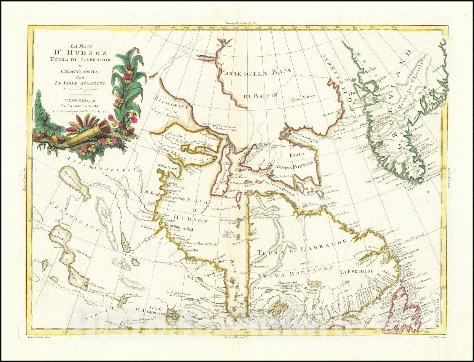 Historic Map : La Baja D'Hudson Terra Di Labrador e Groenlandia Con Le Isole Adiacenti, 1778, 1778, Vintage Wall Art