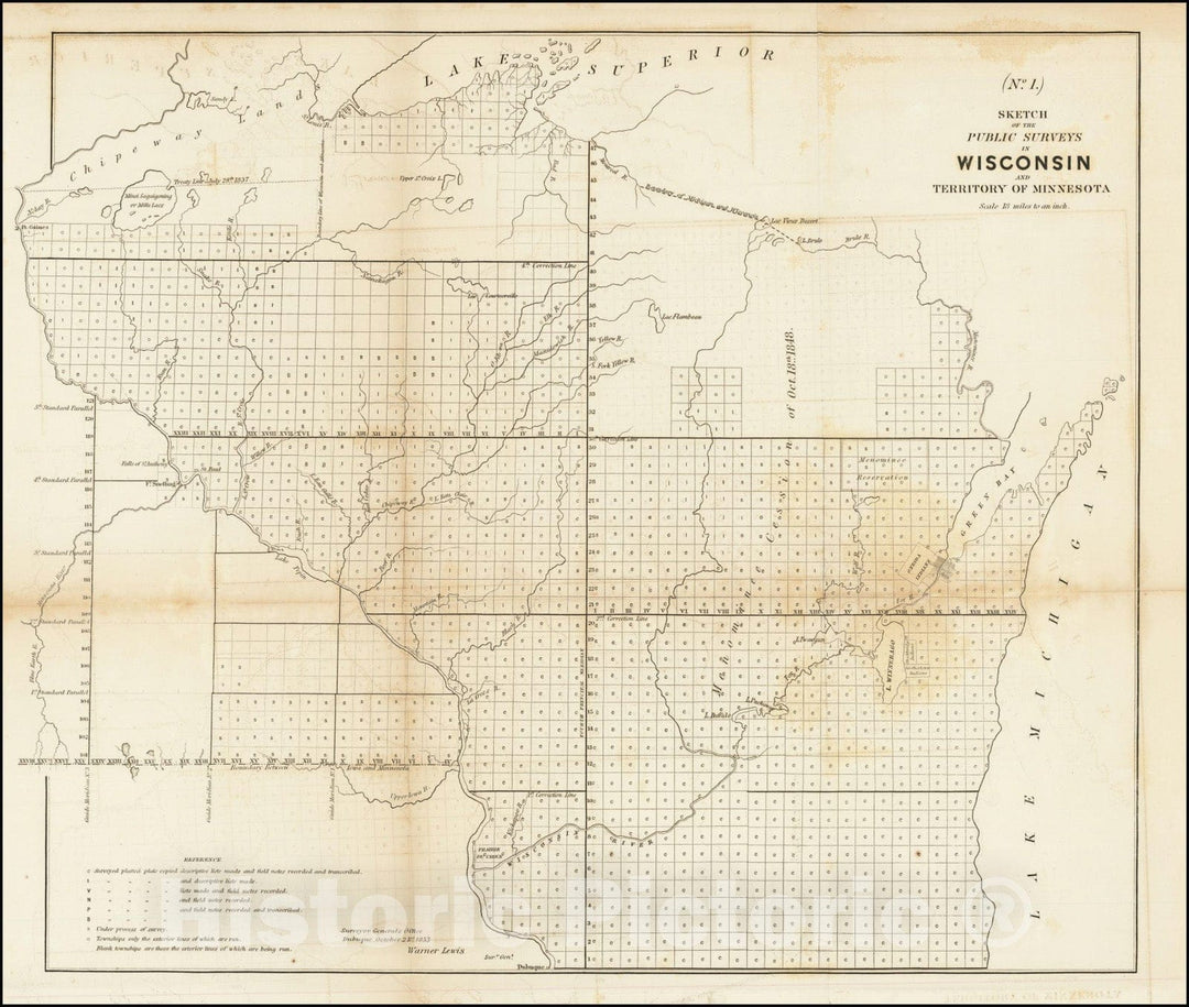 Historic Map : Sketch of the Public Surveys in Wisconsin and Territory of Minnesota, 1854 v1, Vintage Wall Art