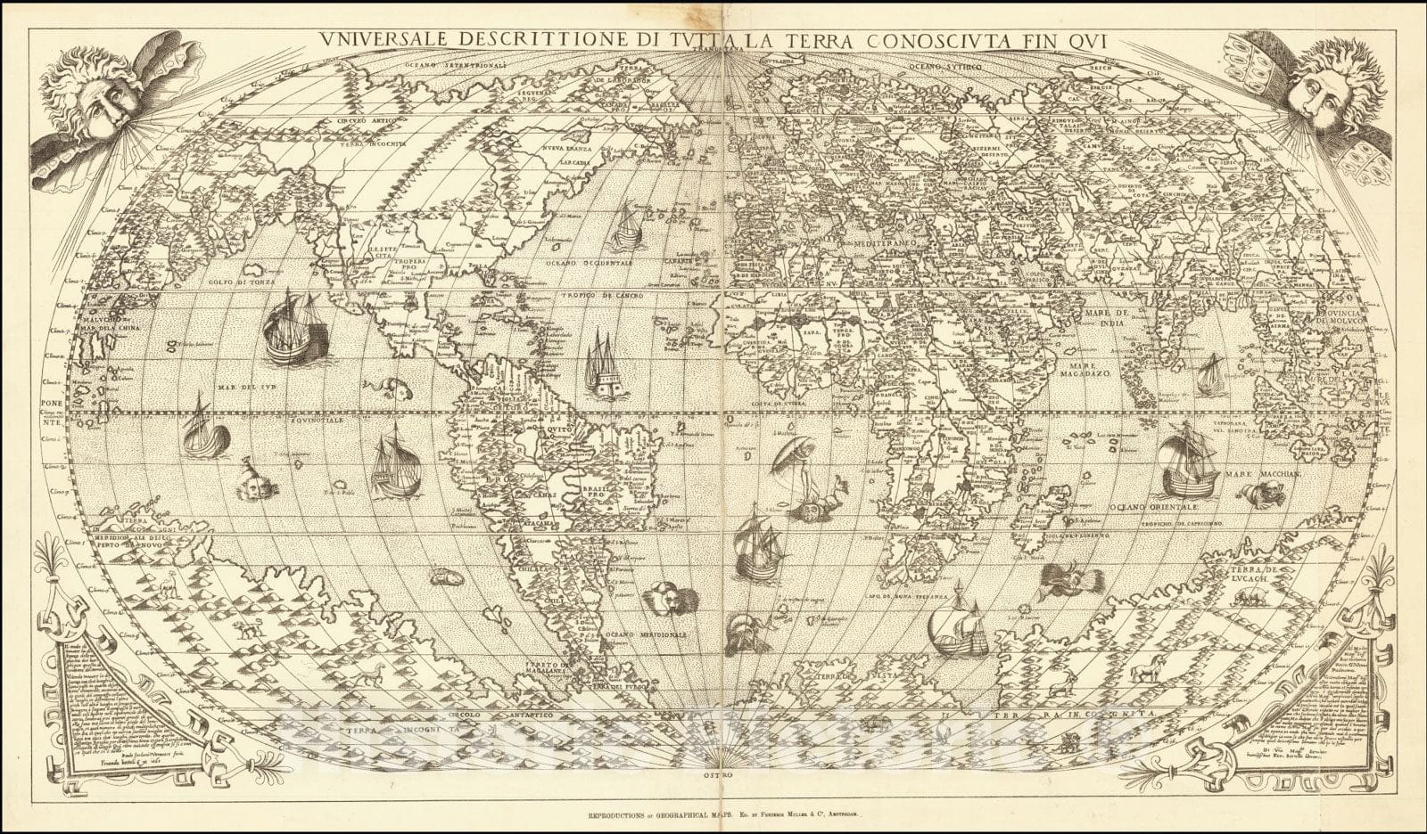 Historic Map : Universale Descrittione Di Tutta la Terra Conosciuta Fin Oui,1565 (1894), Vintage Wall Art