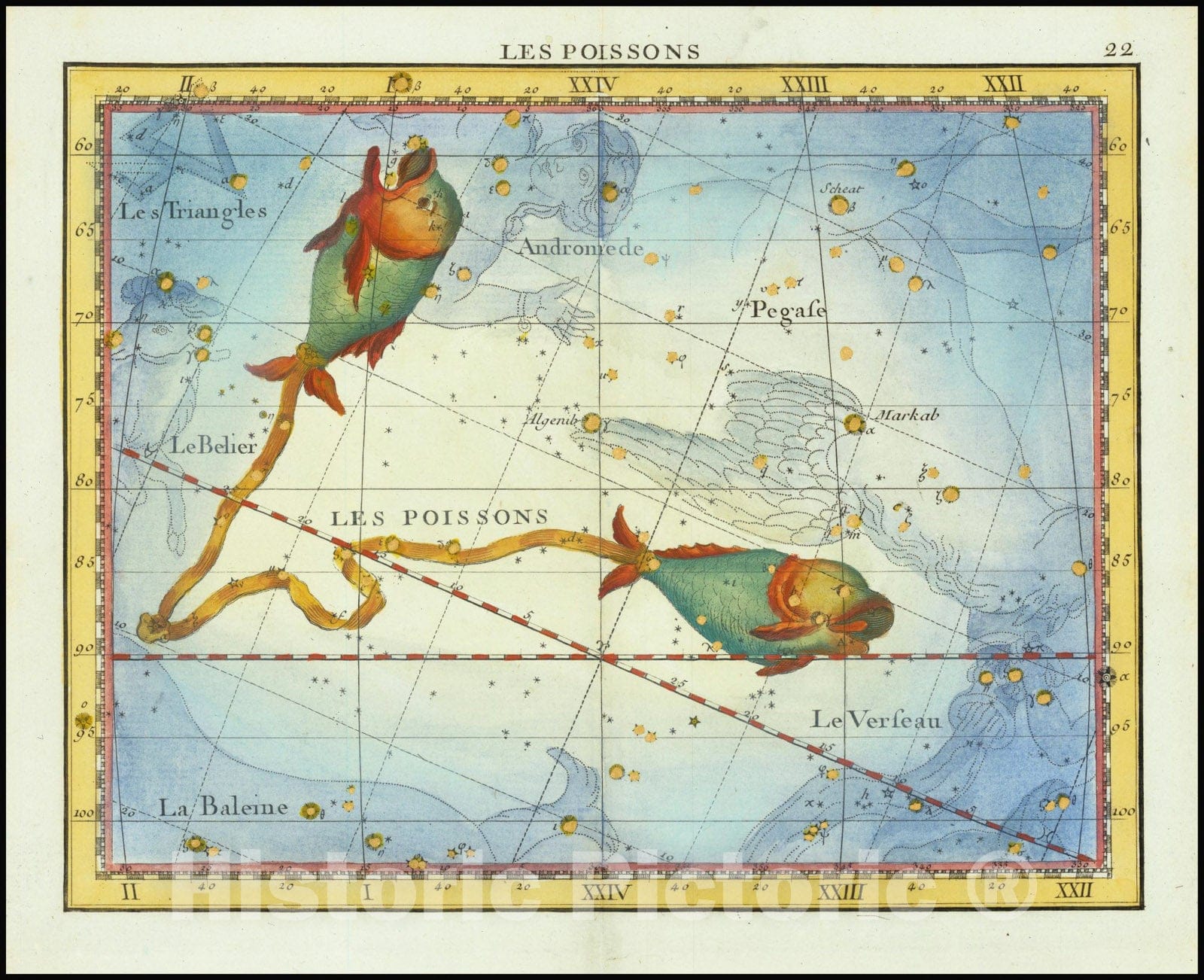 Historic Map : Les Poissons, Pisces, 1776, Vintage Wall Art