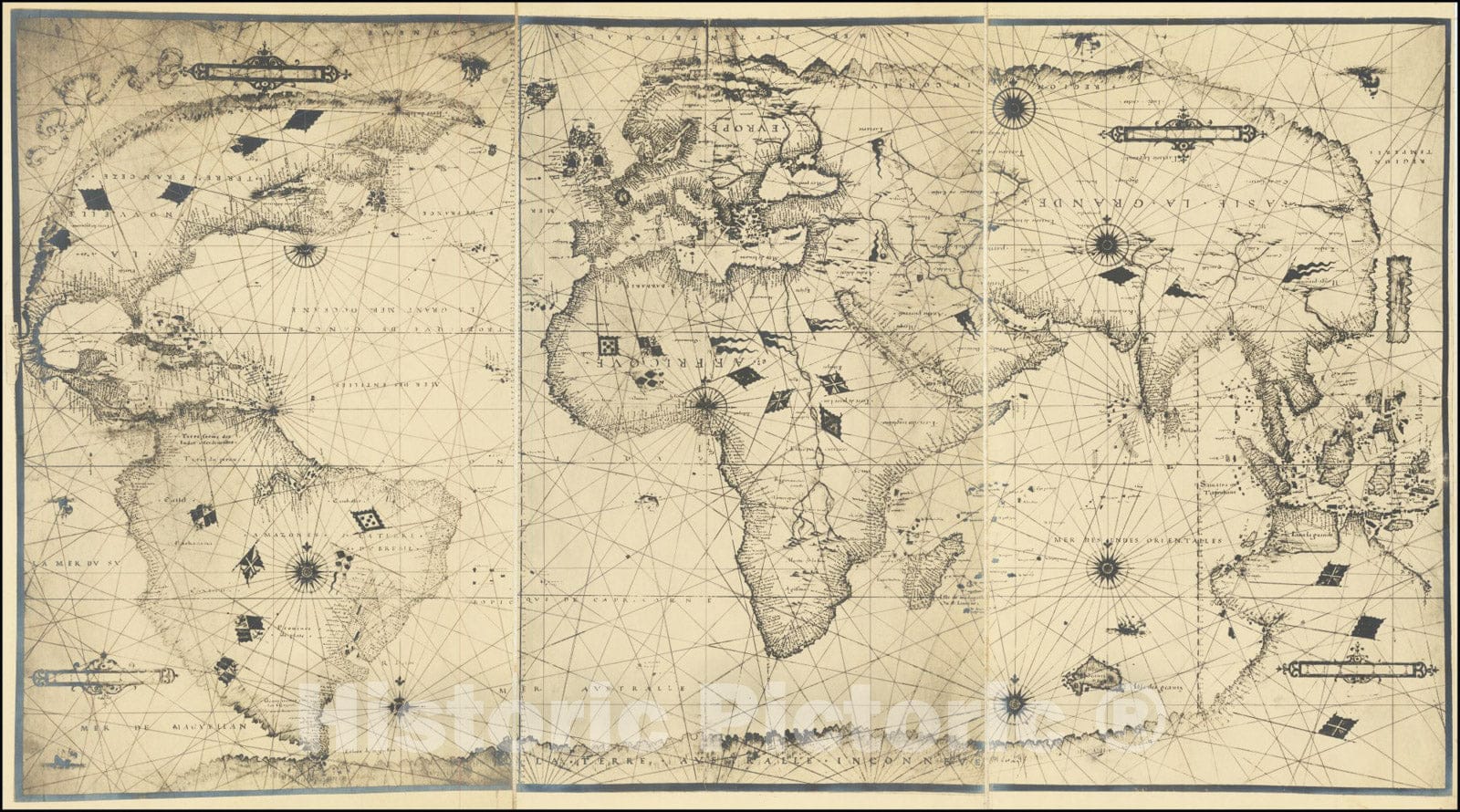 Historic Map : 1541 Nicolas Desliens Planisphere, 1541 (but 1900), Vintage Wall Art